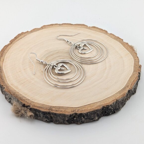 Handmade Navajo Heart Dangle Earrings Sterling Silver Native American Jewelry ** - Picture 9 of 11